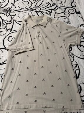 Old Navy Beige Polo Shirt with Black Skull Print
